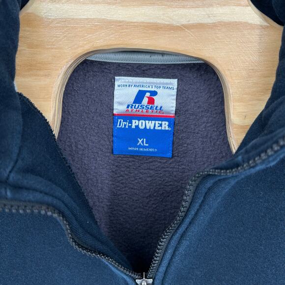 Vintage 90s y2k Men's XL Russell Athletic Navy Blue Blank quarter zip Sweatshirt - Picture 3 of 4